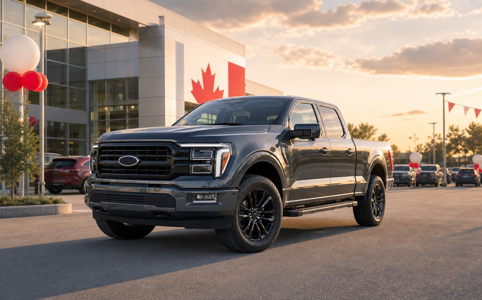Ford vehicle on a dealership lot for a Canada Day private sales event